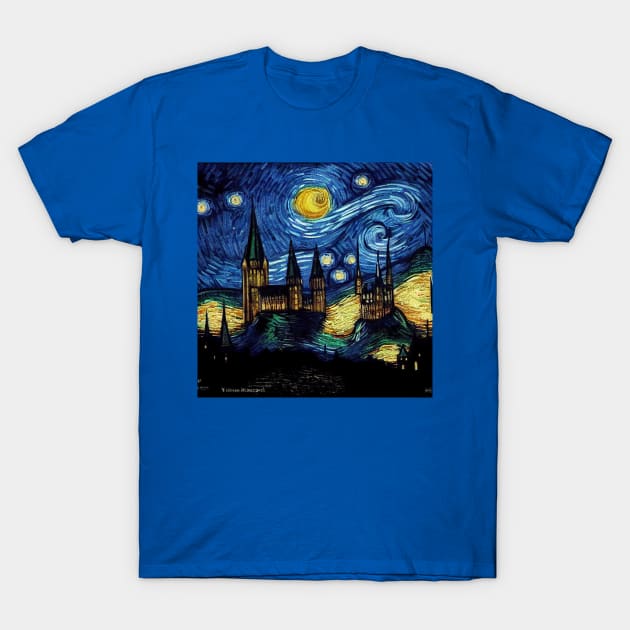 Starry Night Wizarding School Van Gogh T-Shirt by Grassroots Green